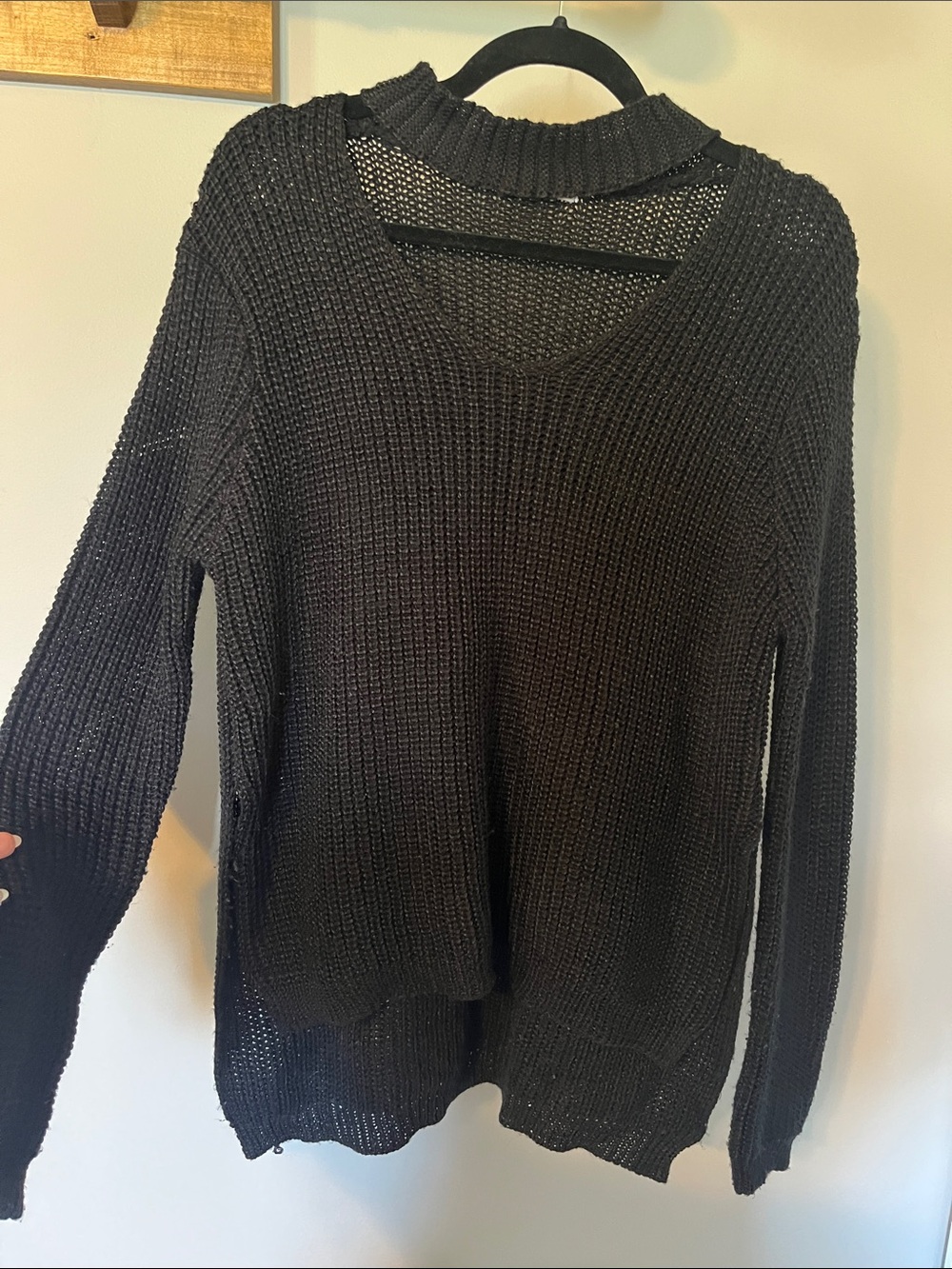 Black Open-Knit Cutout Women's Sweater